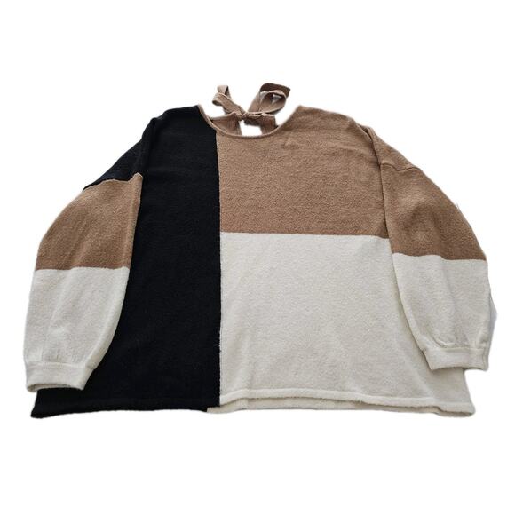PERCH By BLU PEPPER Colorblock Sweater 1XL 2XL Camel Black Plus - Picture 1 of 11